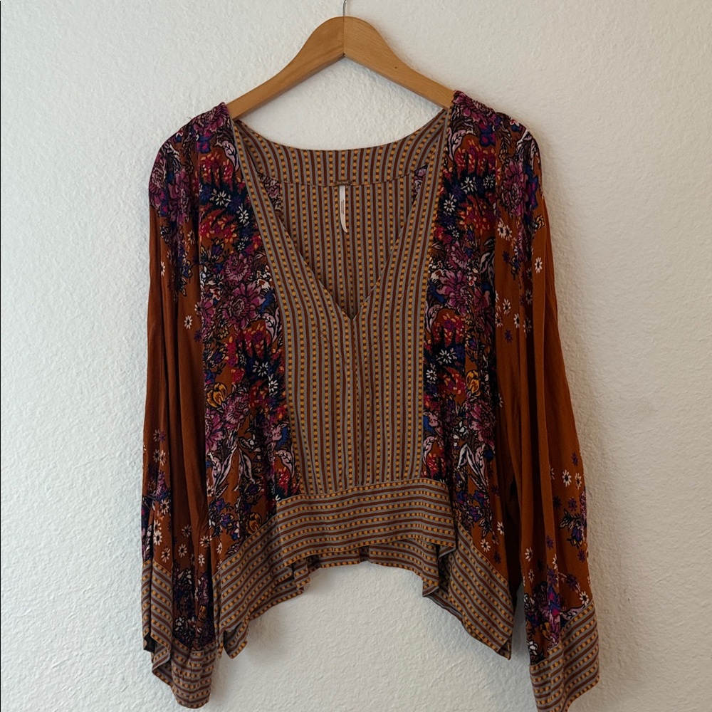 Free People Multicolor Floral V-Neck Blouse